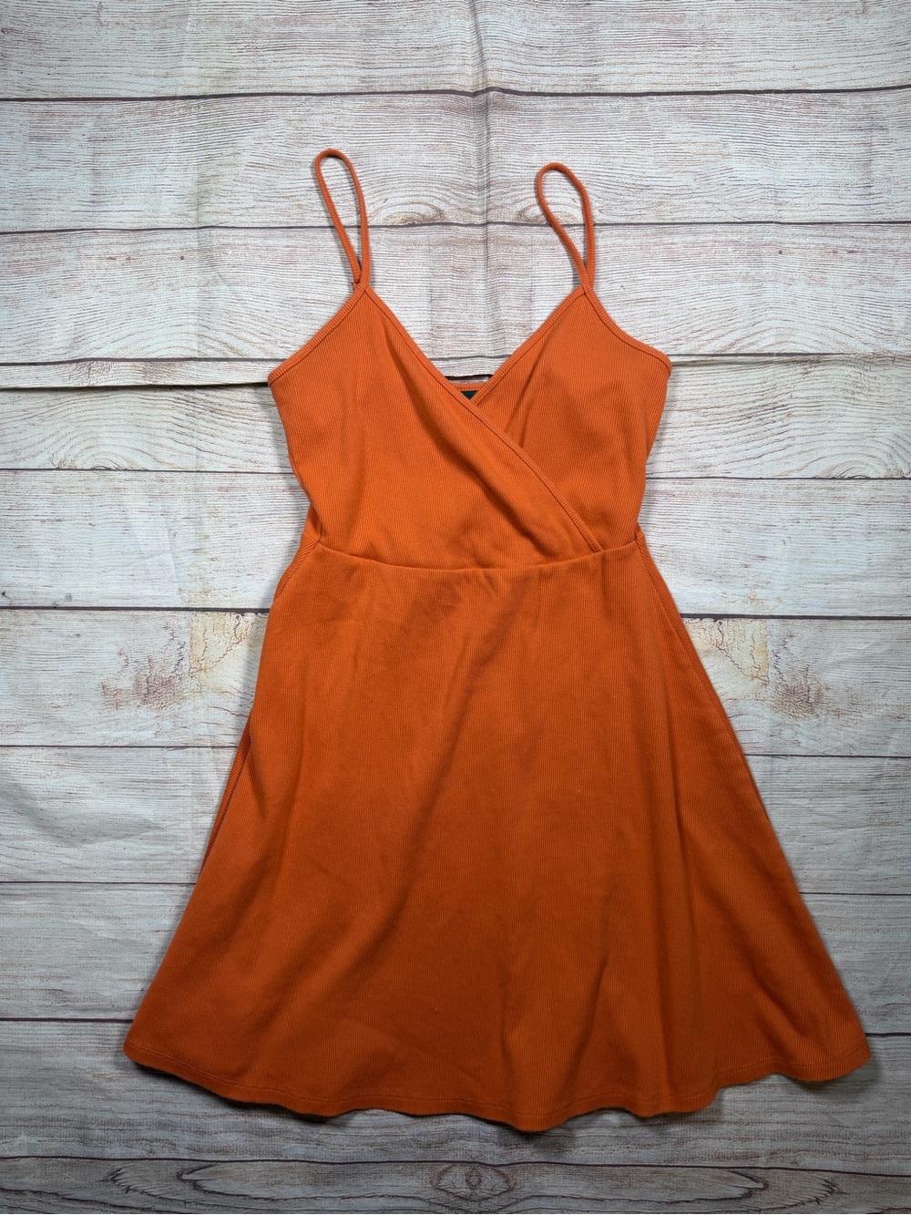 wild fable Orange Babydoll Ribbed Mini Sun Dress